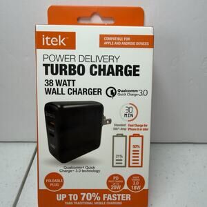 Tek 38W Power Delivery Turbo Wall Charger – Fast Charge, Black, New In Box